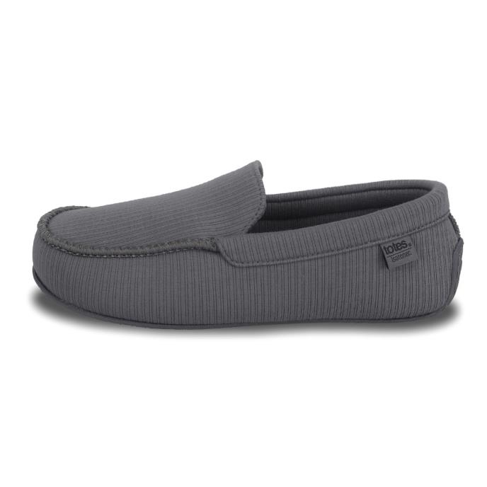 Isotoner® Mens Ribbed Moccasin Slipper With Patterned In Sock Grey Extra Image 3